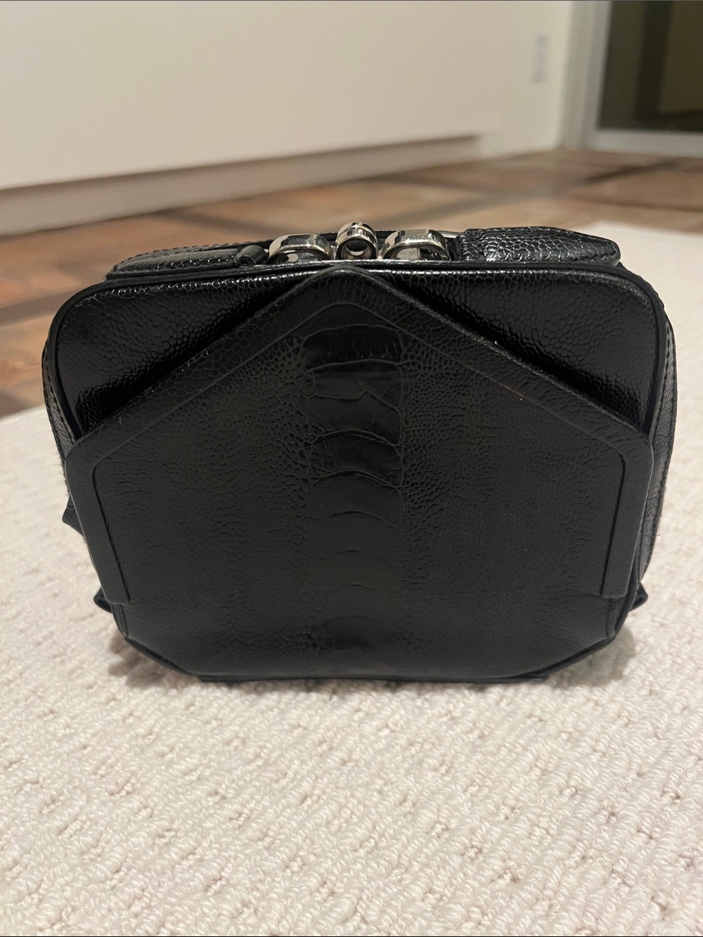 Alexander Wang Black Textured Leather Wristlet Clutch